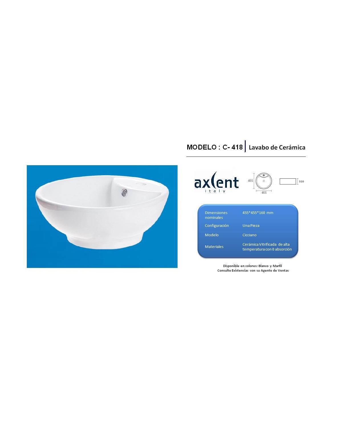 Lavabo Axcent Cicciano Ref. C-418