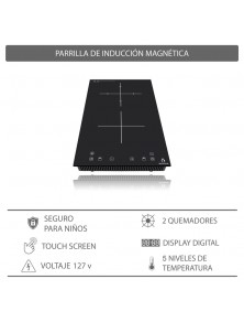 Parrilla de inducción magnética empotrable de 2 quemadores verticales DUE-V Marca Supra