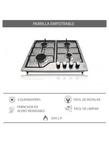 Parrilla de gas empotrable de 4 quemadores de acero inoxidable NOVA STEEL 60 Marca Supra