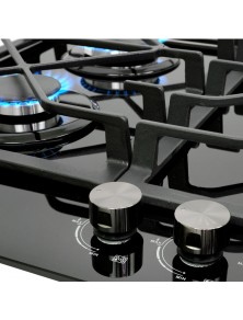 Parrilla de gas empotrable de 5 quemadores de cristal templado negro 5Q-TG-87 Marca Supra