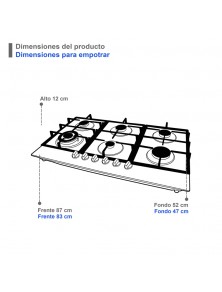 Parrilla de gas empotrable de 6 quemadores de cristal templado DIAMOND GLASS Marca Supra