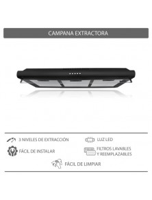 Campana extractora slim de acero color negro mate CB-80-BLACK Supra