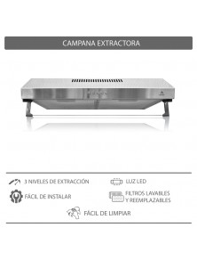 Campana extractora empotrable de acero inoxidable NUBE A-50 Supra