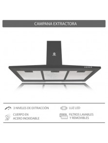 Campana extractora decorativa de pared tipo moño de acero inoxidable CM-90-BLACK Supra