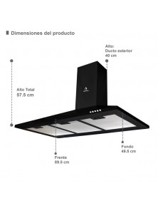 Campana extractora decorativa de pared tipo moño de acero inoxidable CM-90-BLACK Supra